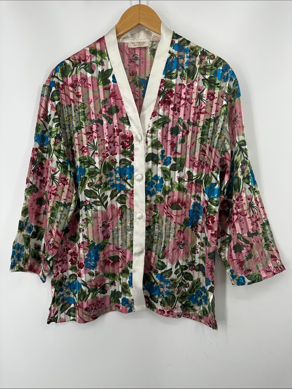 Victoria's Secret Floral Button-Front Top in Pink, Blue and Cream